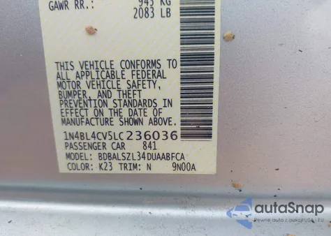 2020 Nissan Altima Sr Fwd from USA, damaged, VIN 1N4BL4CV5LC236036